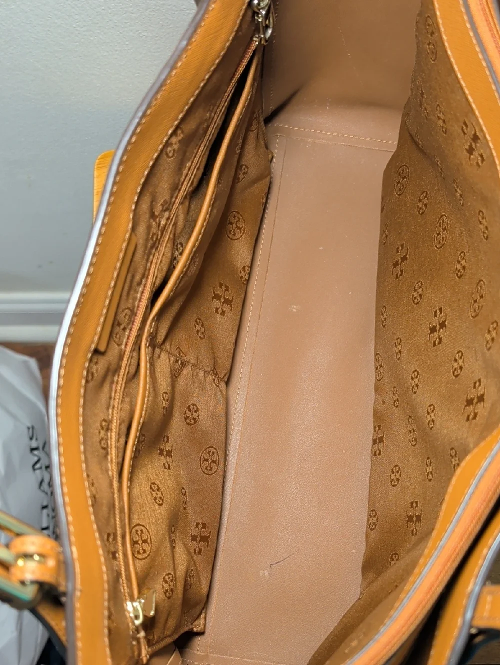 Tory Burch York Buckle Tote Bag Saffiano Leather Cognac Brown Gold Hardware